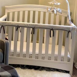 American Baby 100% Cotton White and Grey Ruffled Crib Skirt